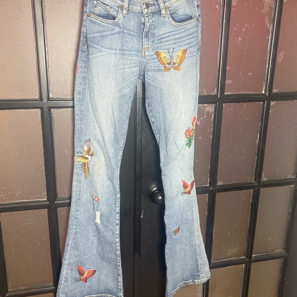 Vintage Denim - MM Vintage Embroidered Butterfly Floral Jeans Size 26 Boho Denim